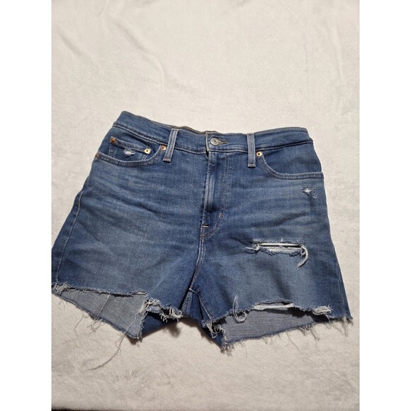 Levi's Classic Tag Size 29 Women's Blue Denim Stretch Shorts High Rise Distress - Picture 1 of 12